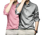 Deelmo Combo Of MenS Stylish Solid Satin Casual Shirt For Men Full Sleeves| Poly Satin Silk Shirt Pack Of 2
