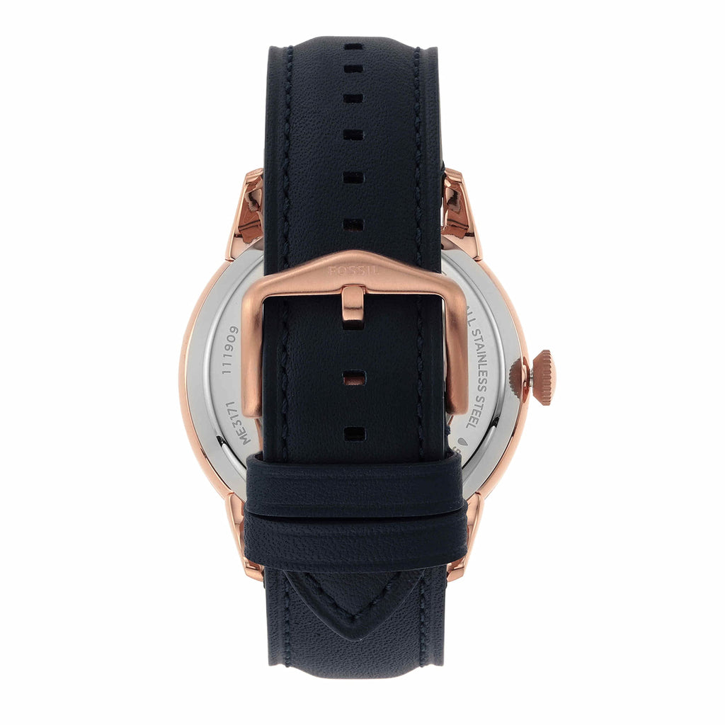 Fossil Men's Townsman Automatic Stainless Steel and Leather Two-Hand Skeleton Watch, Color: Rose Gold/Navy (Model: ME3171)