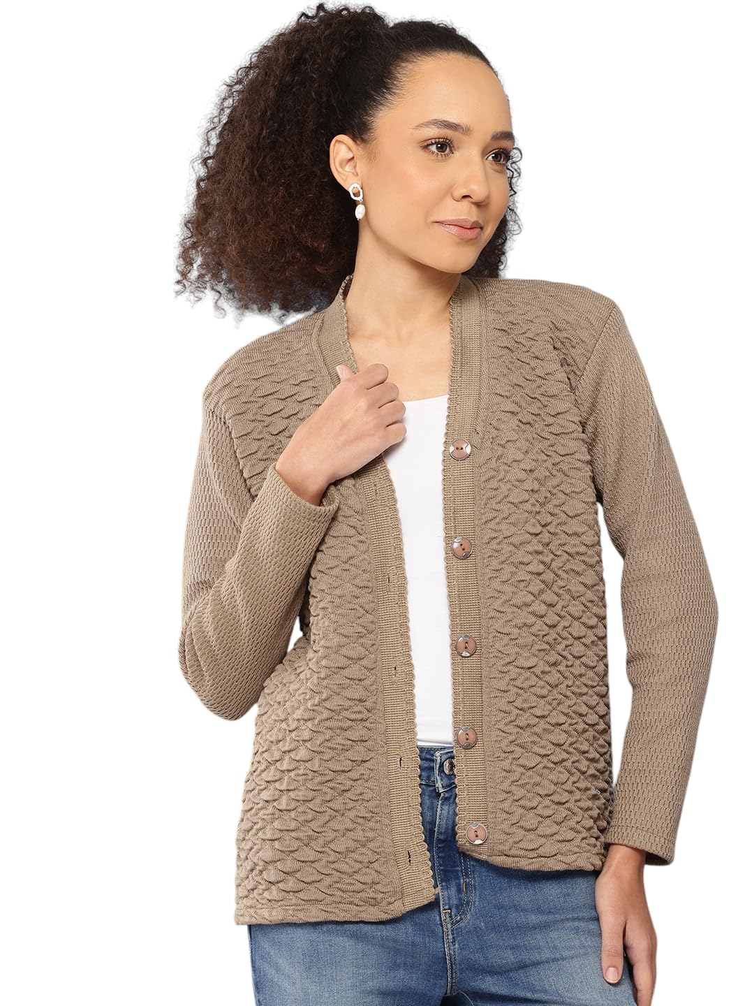 Aarika Womens Casual Wear Brown Colour Solid Woolen Cardigan (S-L)