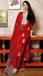 ANNI DESIGNER Womens Rayon Viscose Floral Straight Kurta with Pant & Dupatta (Belagavi Mustard_Red_Large)
