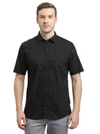 Turtle Men 100% Cotton Slim Fit Black Printed Half Sleeve Casual Shirt