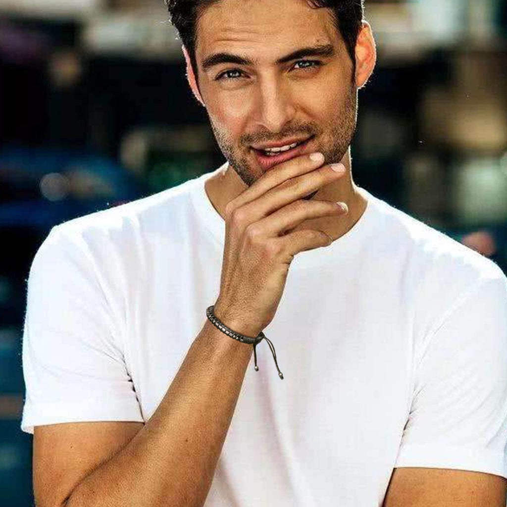 Bracelets for Men Motivational Gifts for Boyfriend Morse Code Jewelry Anniversary Leather Bracelets for Husband Classmate Son Br