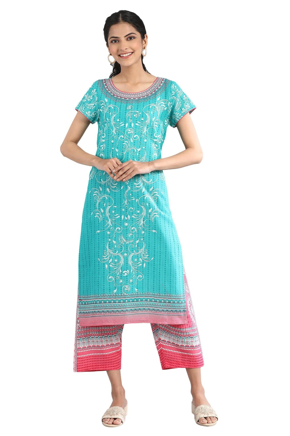 Aurelia WomenS Cotton Regular Kurta (21Fea12243Ss-502882_Green