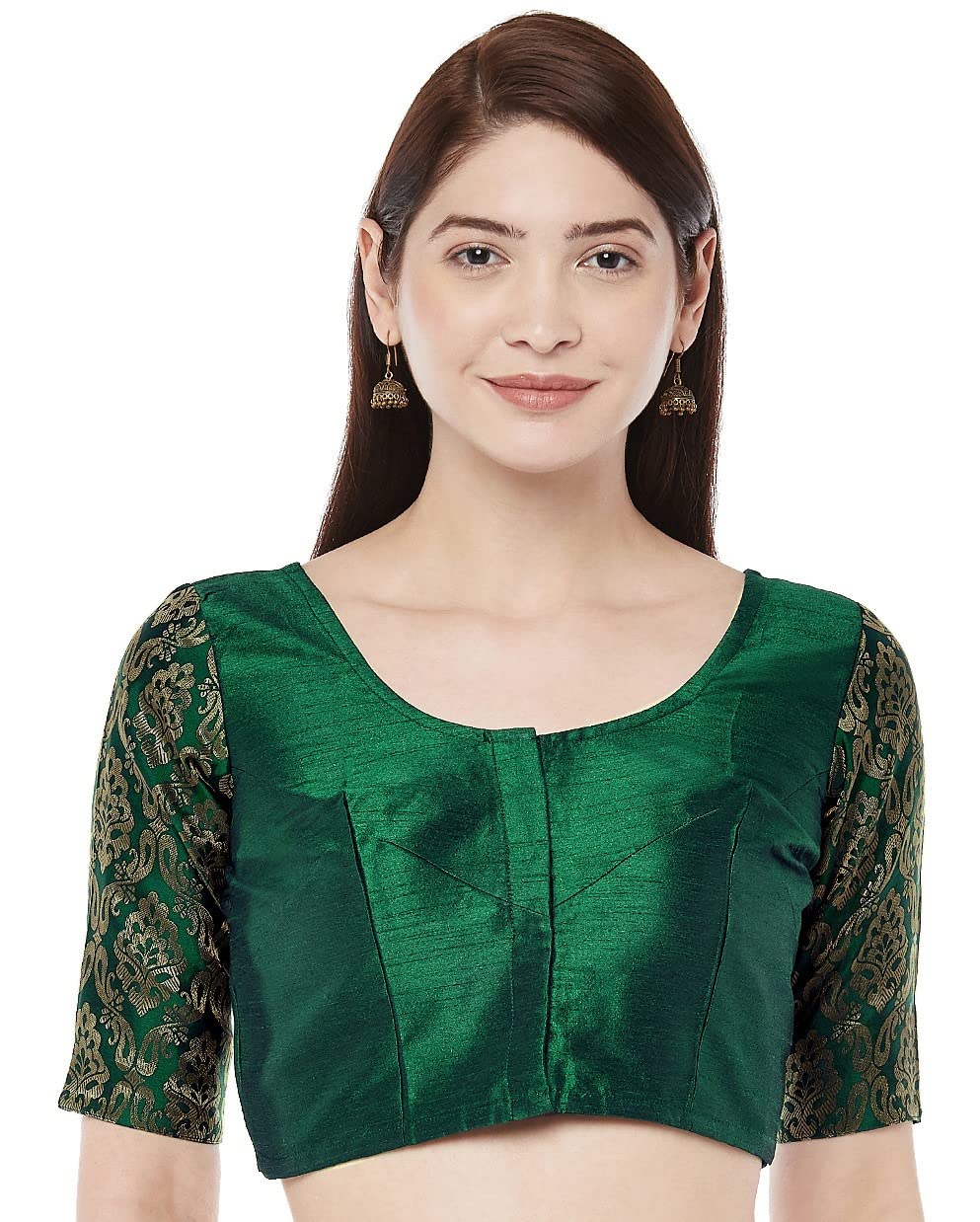 Studio Shringaar WomenS Brocade Sleeves Saree Blouse(Bottle Green, 44) 44