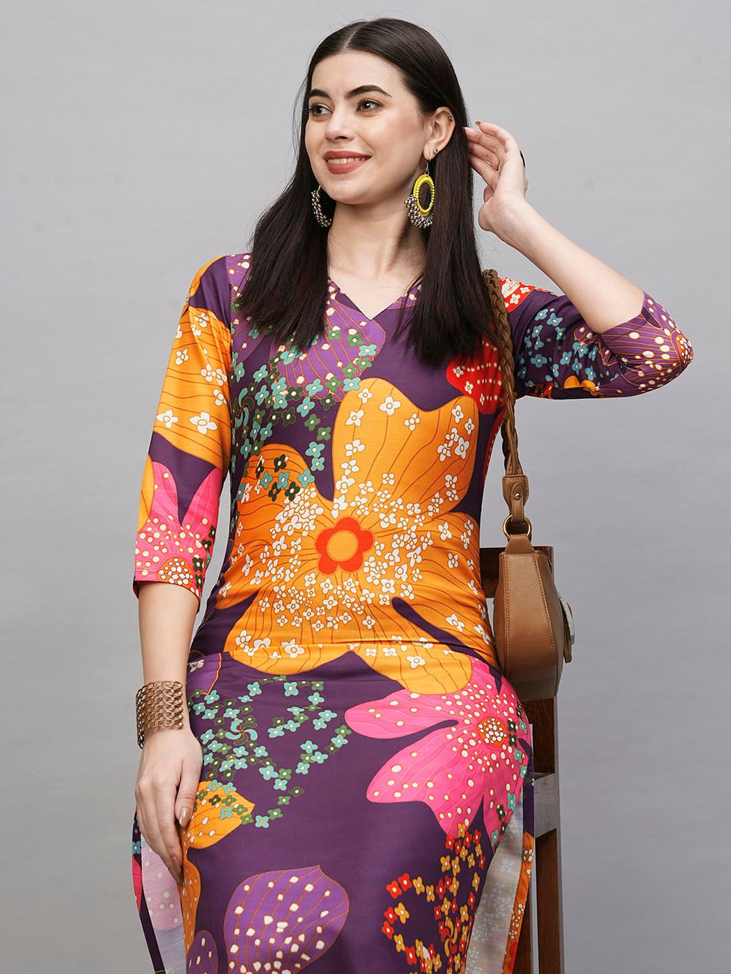 ANNI DESIGNER Ladies Cotton Blend Kurta with Trousers, purple, L