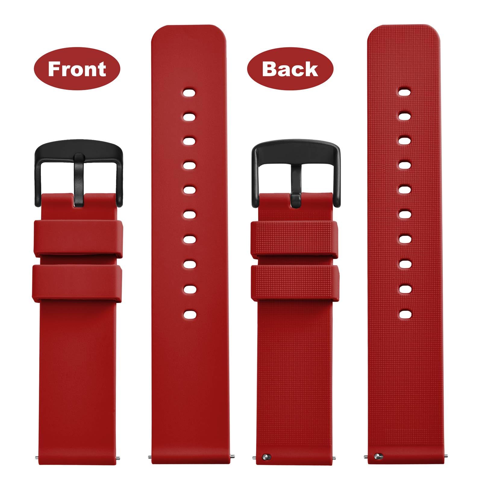 WOCCI 24mm Silicone Watch Band, Quick Release Rubber Replacement Strap with Black Stainless Steel Buckle (Christmas Red)