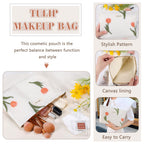 ZLFSRQ Tulip Makeup Bag for Women Floral Makeup Pouch for Purse Zipper Cosmetic Bag Large Capacity Quilted Canvas Cute Aesthetic