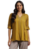 Libas Womens Woven Design Rayon Straight Kurti For Women Mustard