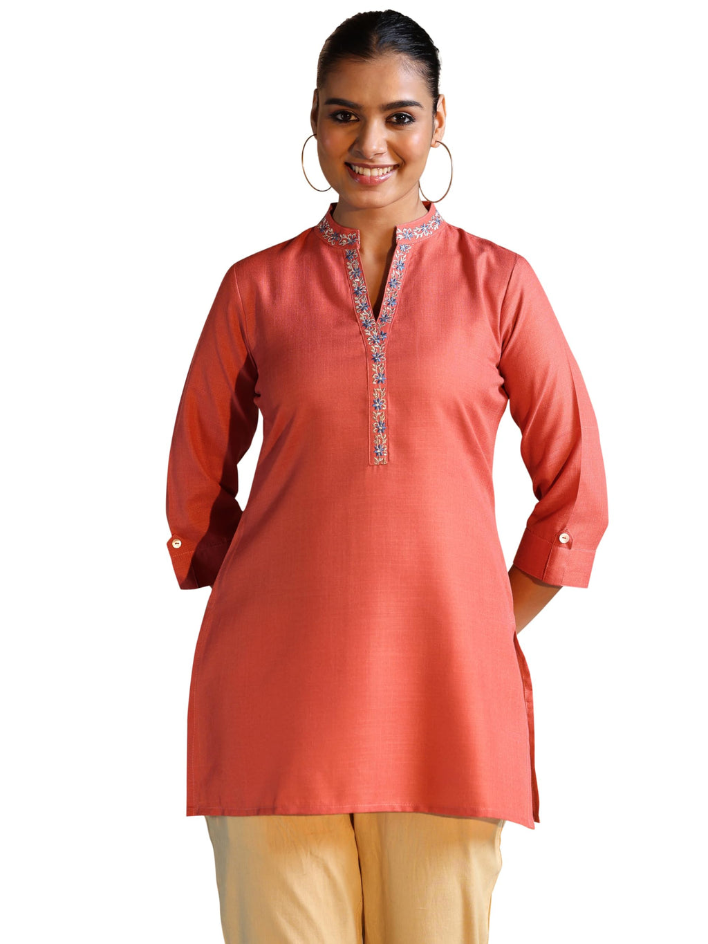 Libas WomenS Cotton Blend Solid Straight Kurtis (58254B Rust