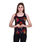 POPWINGS Casual Sleeveless Round Neck Foil/Graphic Print Regular Top for Women, Blue/Multicolor