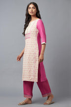 W For Women Light Pink Cotton Dobby Kurta In Round Neck