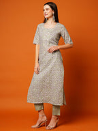 ANNI DESIGNER Womens Cotton Blend Printed Straight Kurta with Pant (BATAKLI-Pista_S_Pista_Small)