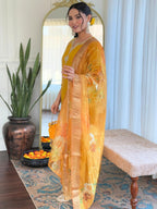 Naixa WomenS Yellow Chanderi Viscose With Full Inner Embroidered Straight Kurta With Chanderi Viscose With Full Inner Pant And