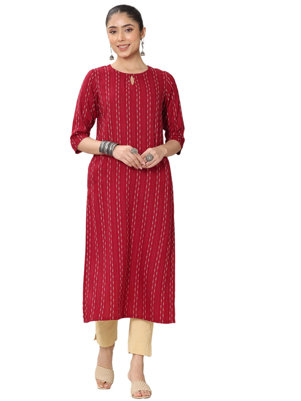 Libas WomenS Viscose Rayon Straight Kurtas (29346O_Red_Xxl)