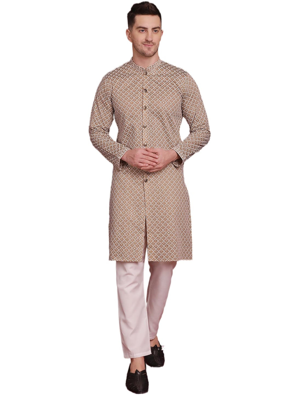 Jompers Mens Sequin Chikankari Front Open Kurta Pyjama Set