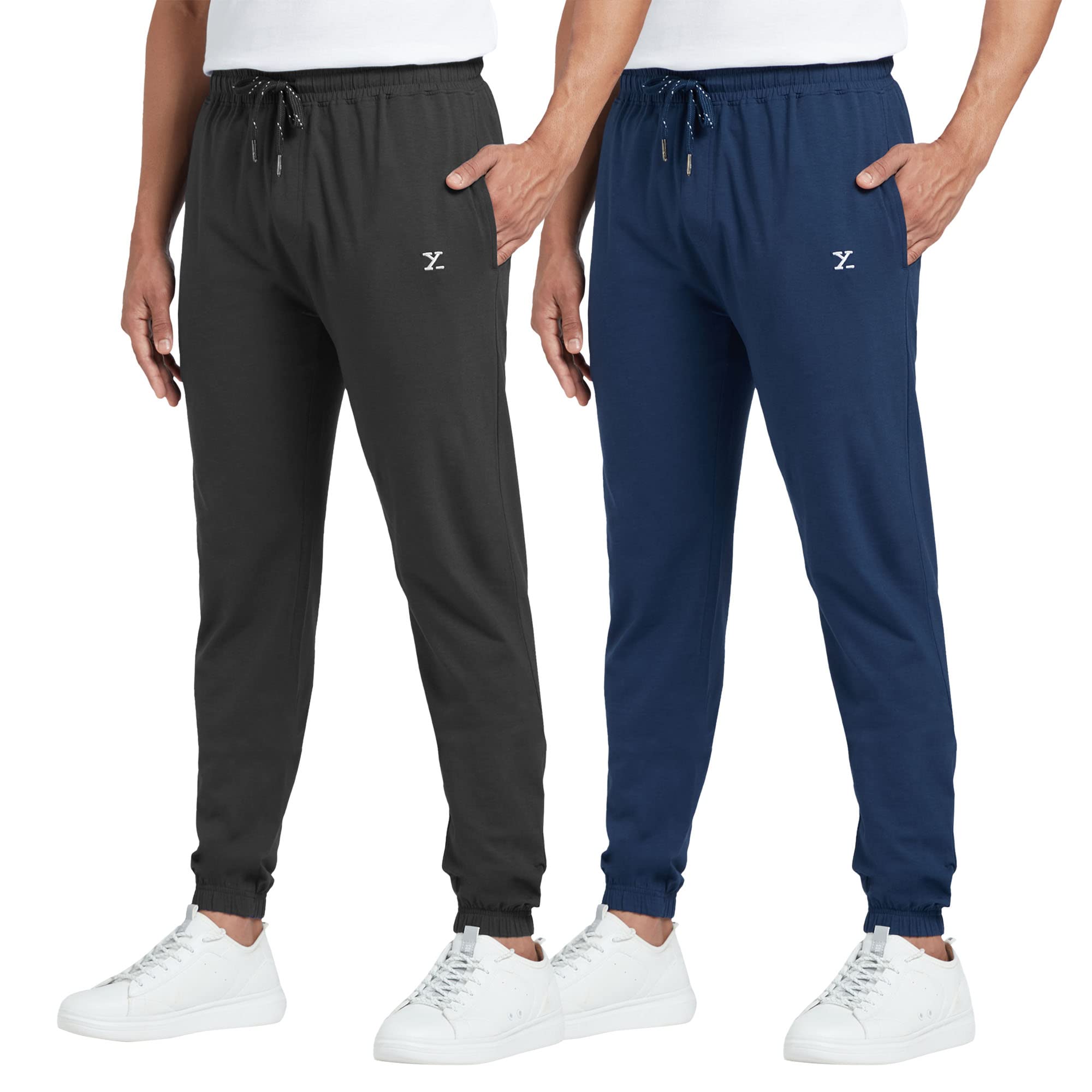 XYXX Mens Cotton Modal Joggers - Relaxed Fit, Antimicrobial, High Stretch, Sweat Absorbent Solid Ace Loungewear with Zippered P