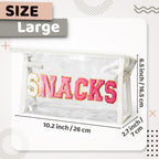 Y1tvei Large Clear SNACKS Pouch - Preppy Patch Rose Red Chenille Varsity Letter PVC Transparent Extra Large Cosmetic Makeup Bag