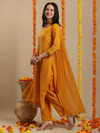 ANNI DESIGNER Womens Rayon Blend Straight Embroidered Kurta with Pant & Dupatta (LIKHA Yellow_4XL_Yellow_XXXX-Large)