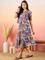 Modeve Women Shirt Skirt Move Floral Print Co-Ord Set_Small