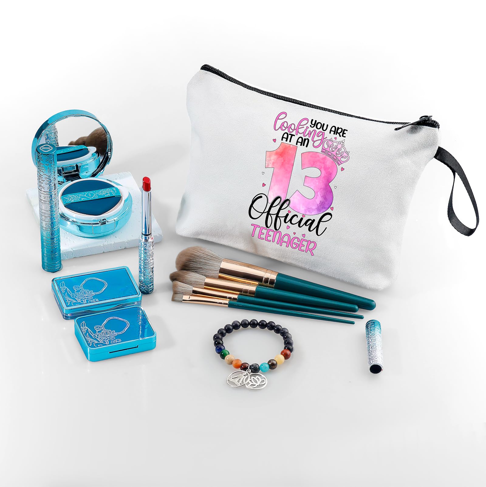 13 Year Old Girl Birthday Gifts, Gifts for 13 Year Old Girls, Teen Girl Birthday Gifts, Makeup Bag with Compact Mirror, Birthday