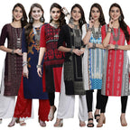 Pinkmint Womens Crepe Digital Print Straight Kurta [Pack of 6]
