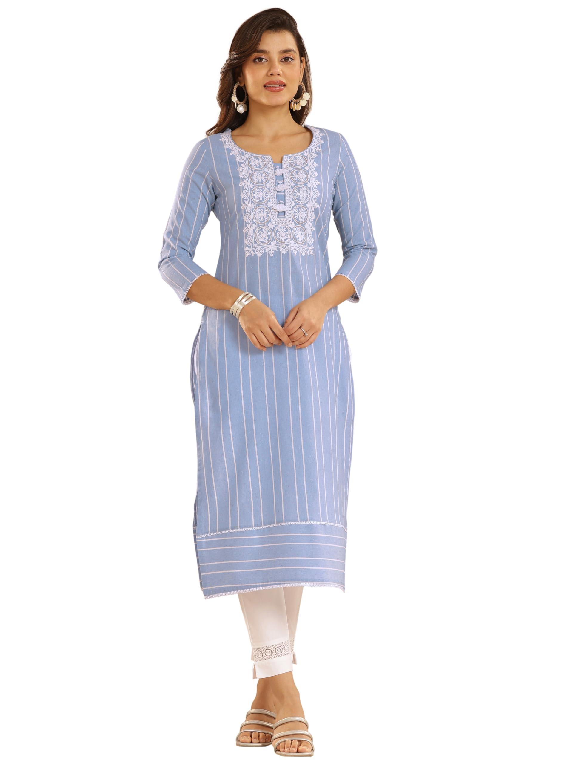 Libas WomenS Cotton Stripes Regular Kurtas (98262 Blue