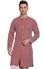 Jompers Mens Sequin Chikankari Front Open Kurta