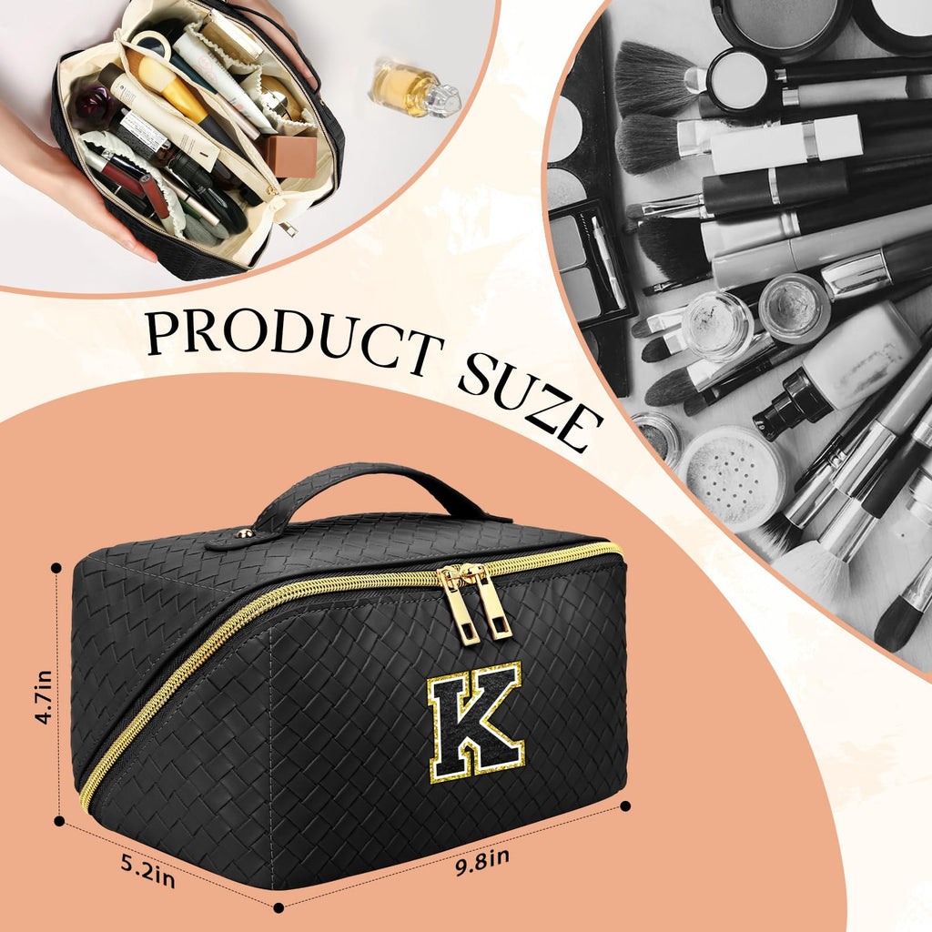 AURUZA Spacious Travel-Ready Makeup bag-Deluxe Cosmetic Bag Organizer with Adjustable Divider-Carry Handle-and Flat Lay Design-I