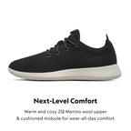 Allbirds Mens Wool Runners Everyday Sneakers, Machine Washable Shoe Made with Natural Materials - True Black (Cream Sole) - 9 Me