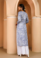 Gosriki Women'S Cotton Blend Chikankari Embroidered Straight Kurta (Zainab Grey-Nw-Gs_Xxl_Grey_Xx-Large)