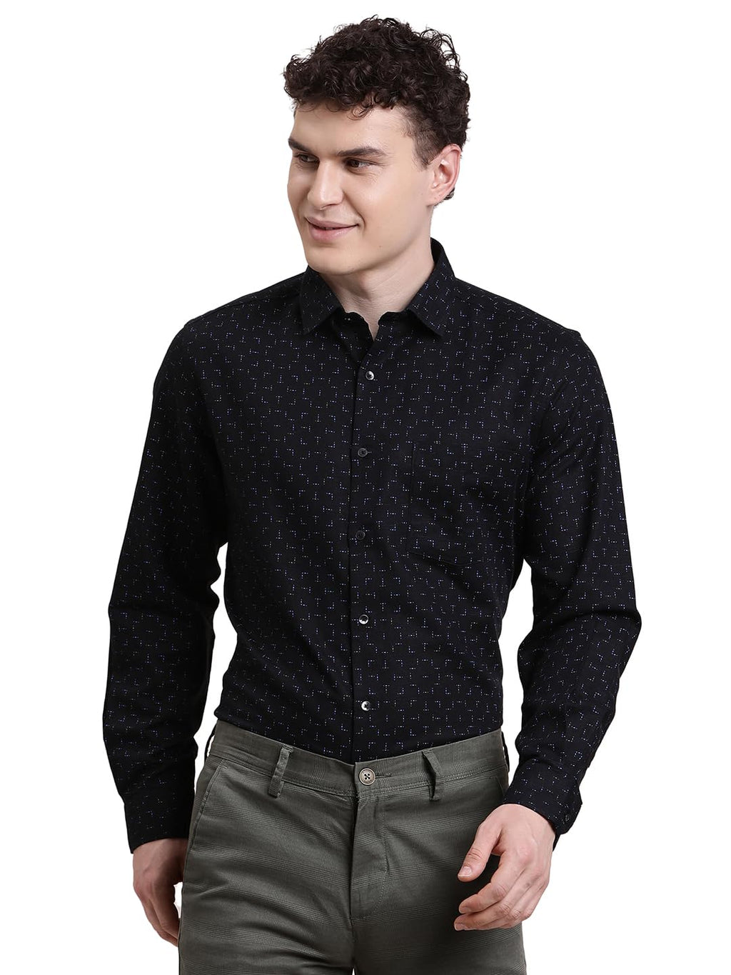 Turtle Men Regular Fit Printed Cotton Linen Black Formal Shirt