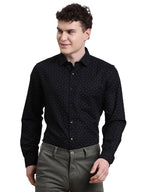 Turtle Men Regular Fit Printed Cotton Linen Black Formal Shirt