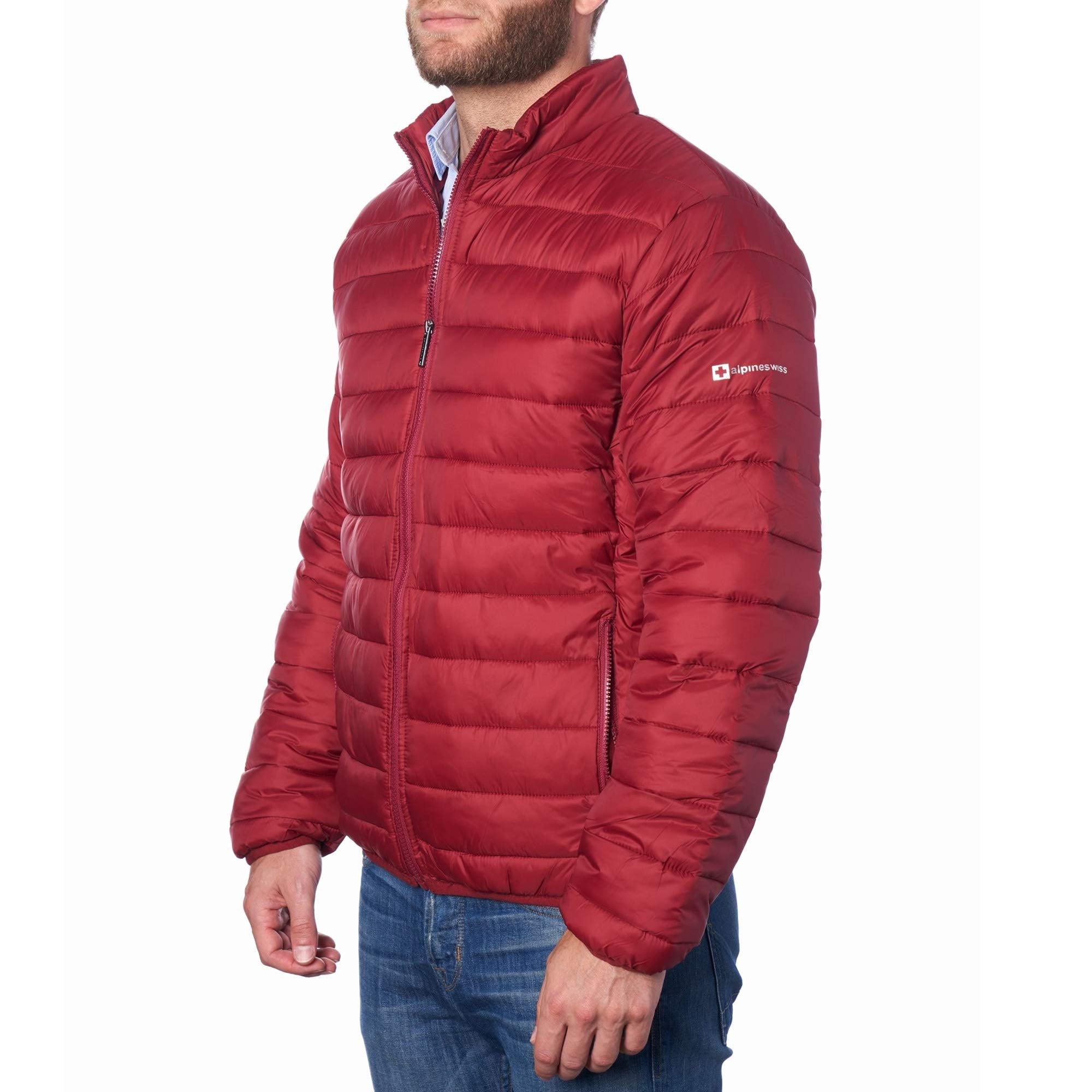 Alpine Swiss Niko Mens Down Alternative Jacket Puffer Coat Packable Warm Insulation & Lightweight RED 2XL