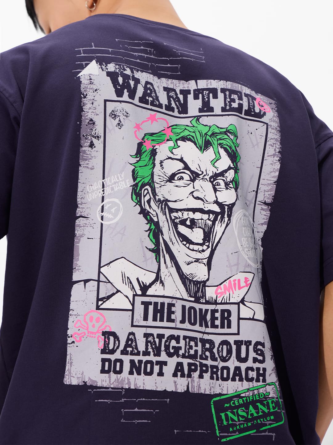 The Souled Store Official X-Joker Originals: Wanted Oversized T-Shirt for Men Boys Cotton Casual Half Sleeves Baggy Loose Fit Dr