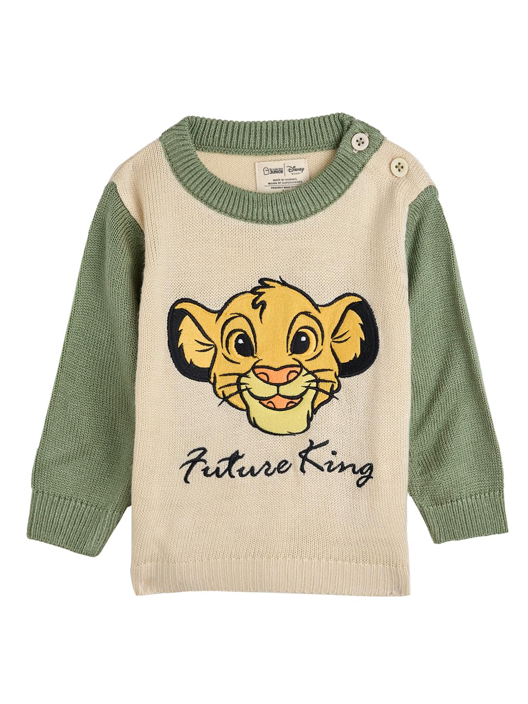 The Souled Store Official: Future King Infant Boys Long Sleeve Embroidered Patch Regular Fit Sweaters Beige