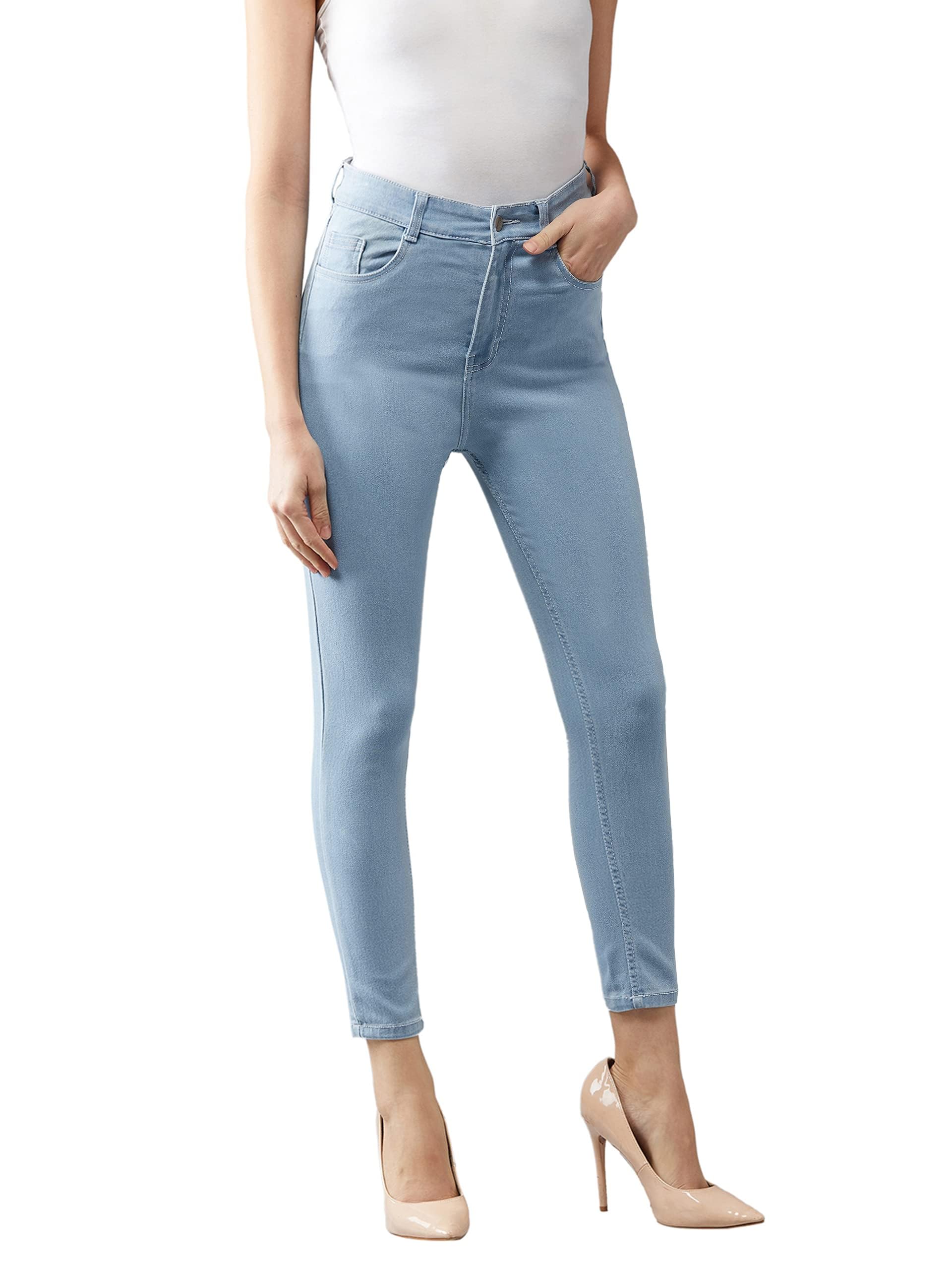 Dolce Crudo WomenS Blue Skinny High Rise Ice Wash Clean Look Cropped Solid Stretchable Denim Jeans (Doss19Den08-27-158-38, Light