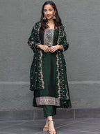 Libas WomenS Silk Blend Kurta Sets (48172_Bottle Green