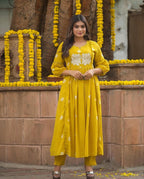 ANNI DESIGNER Womens Rayon Blend Floral Straight Kurta with Pant (ANVESHI-CLRS_Yellow_X-Large)