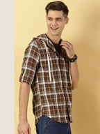 Thomas Scott Tartan Checked 100% Cotton Shirt Hoodie for Mens Caramel