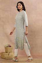 W For Woman W Women Grey Geometric Print Viscose Straight Kurta Set With Slim Pant