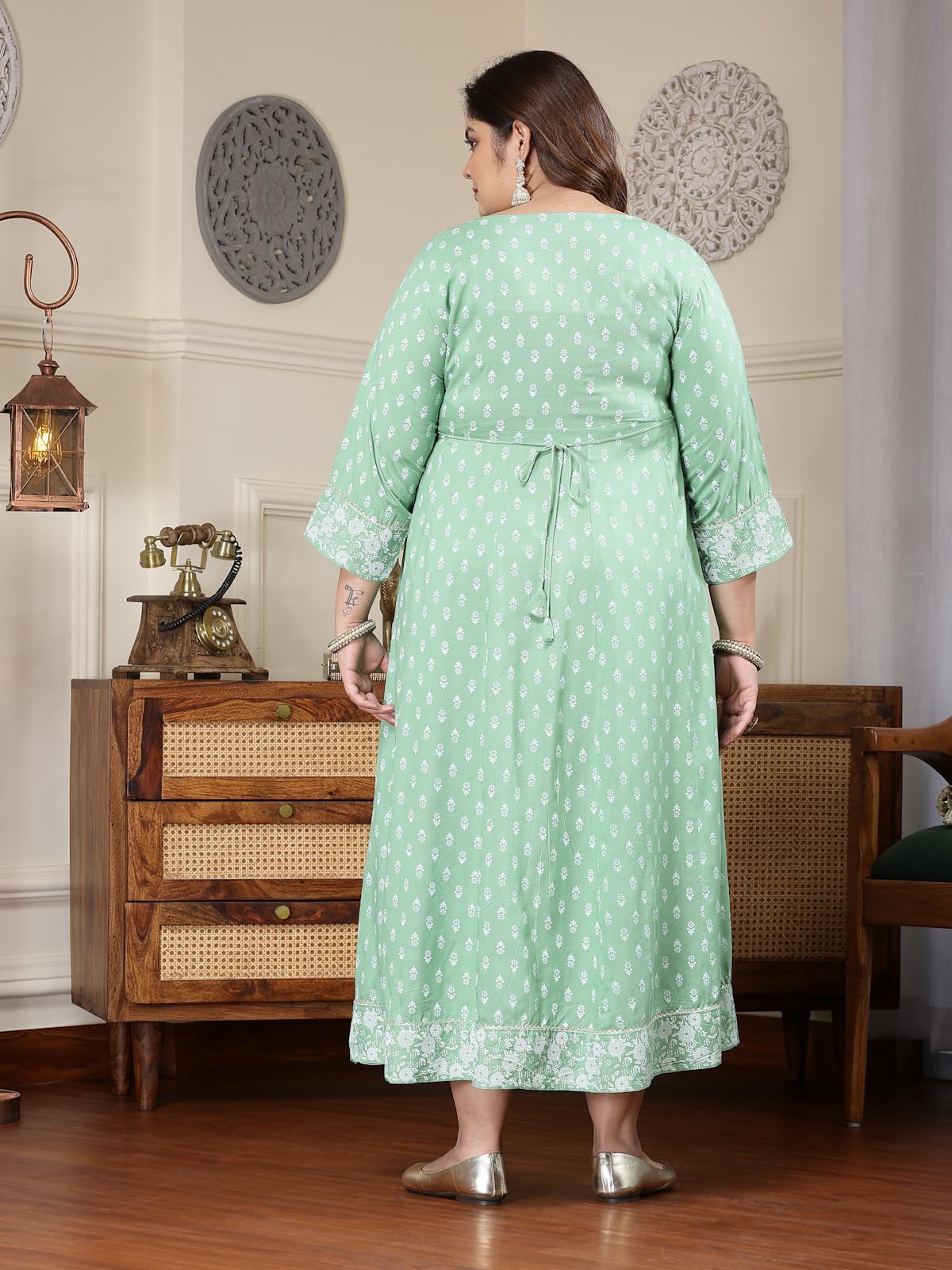 Stylum Plus Size Women Printed & Embroidered Rayon Anarkali Kurta