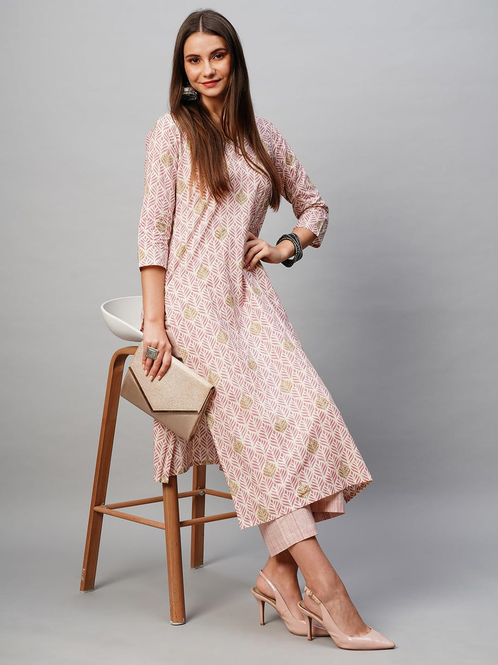 ANNI DESIGNER Ladies Cotton Kurta with Trousers, pink, S
