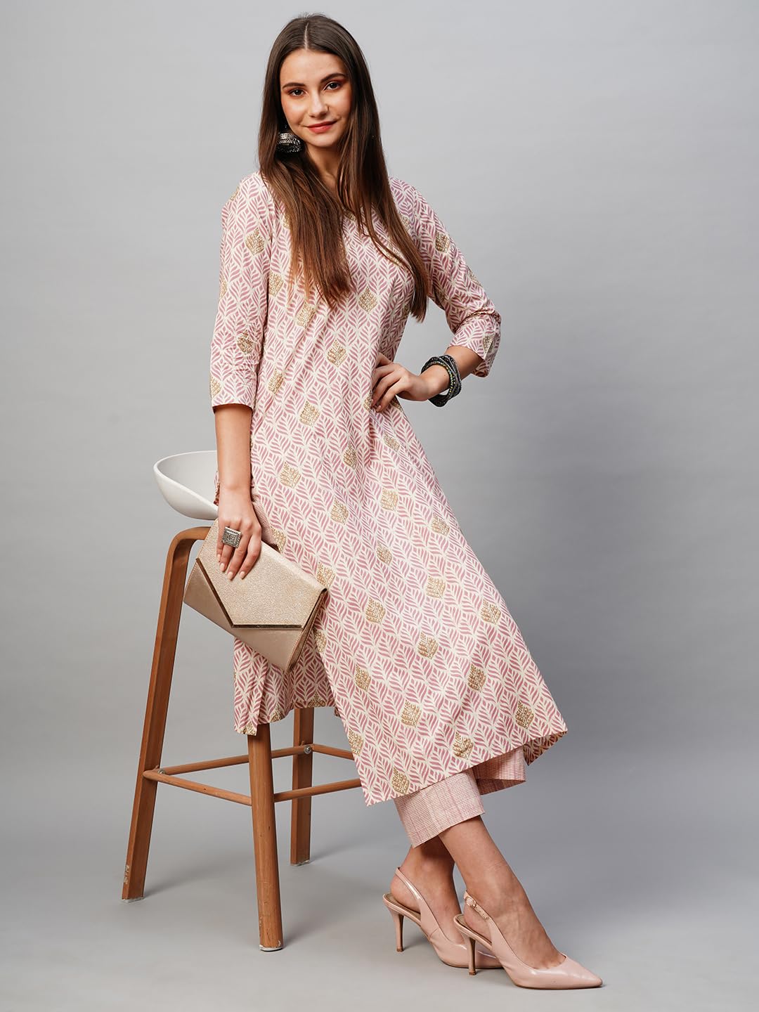 ANNI DESIGNER Ladies Cotton Kurta with Trousers, pink, S