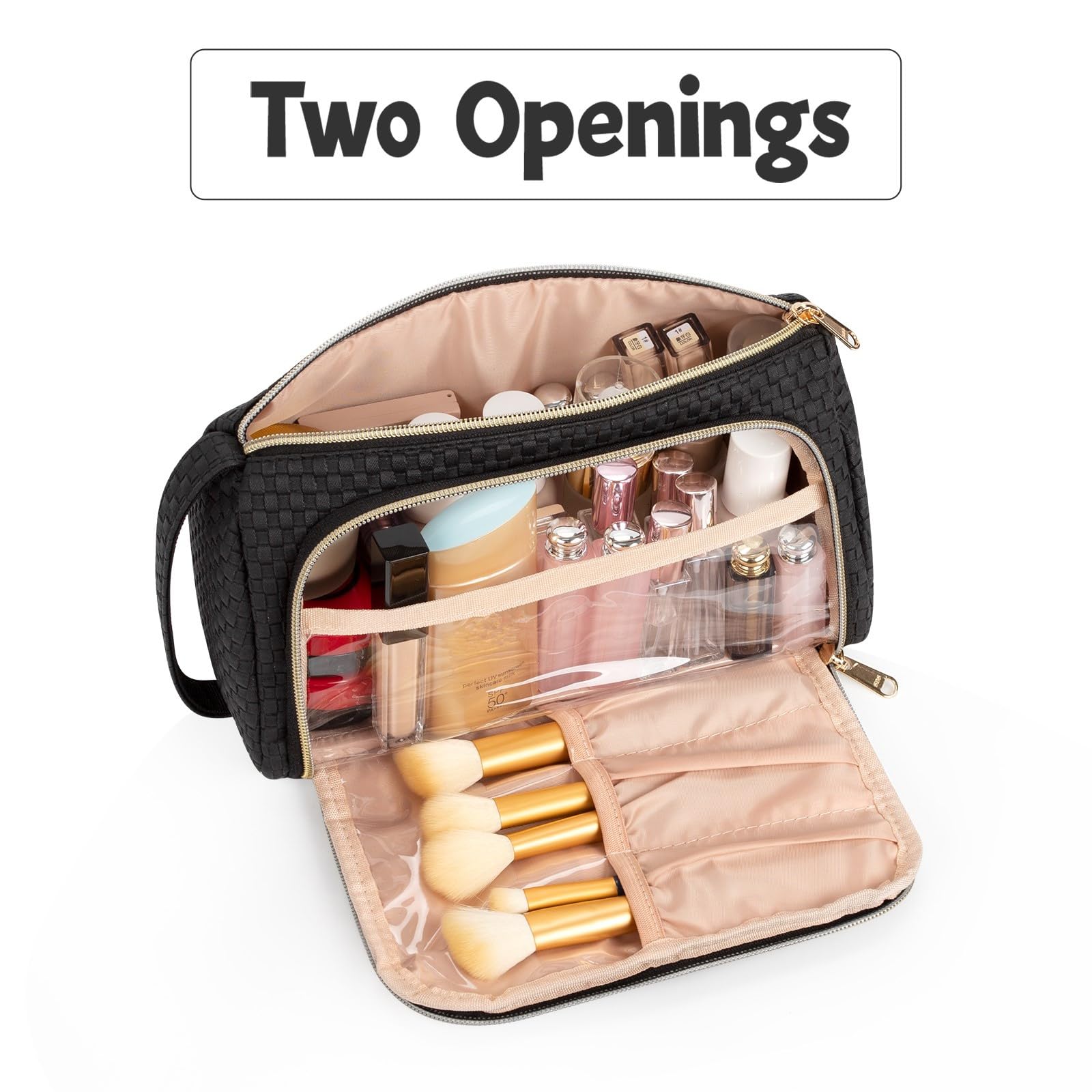 CUBETASTIC Makeup Bag, Small Cosmetic Bag with Makeup Brush Comparment, 2 in 1 Cute Make Up Organizer Pouch for Women Girls, Por