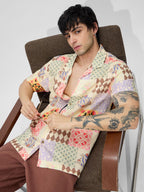 The Souled Store Spade Men and Boys Collared Neck Button Front Multicolor All Over Printed Cotton Half Sleeve Shirts