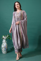 Pratham Blue WomenS Silk Embroidered Anarkali Kurta Palazzos With Dupatta |Kurta Set For Women |Women Kurta |Women Embroidered