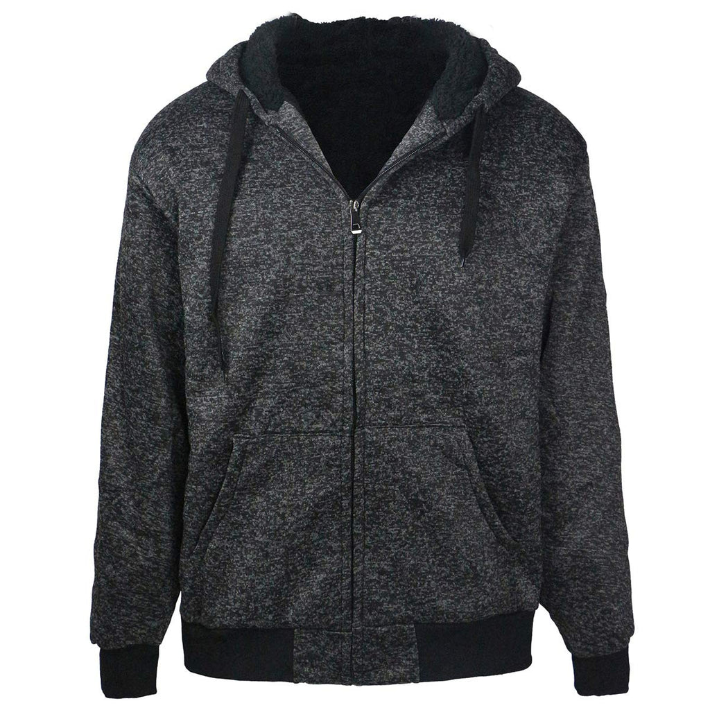 Plus Size S-5XL Marled Heavyweight Fleece Hoodie for Men Sherpa Lined Full Zip up Long Sleeve Winter Jacket Coat (Charcoal, XL)