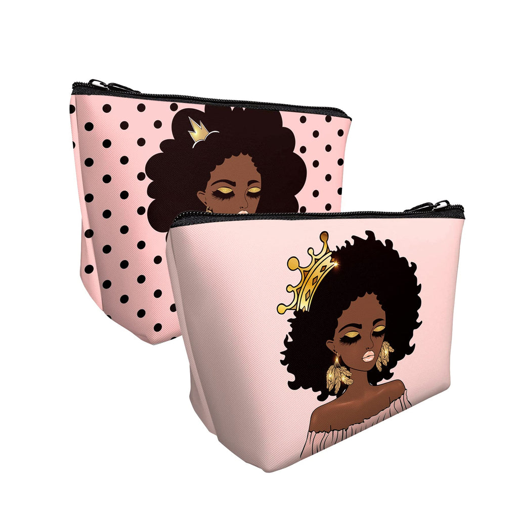 BDAWQUG Cosmetic Bag for Black Women African Queen Art Printing Fashion Makeup Bags 2 Pack Roomy Black Toiletry Pouch Travel Acc