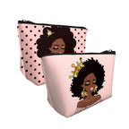 BDAWQUG Cosmetic Bag for Black Women African Queen Art Printing Fashion Makeup Bags 2 Pack Roomy Black Toiletry Pouch Travel Acc
