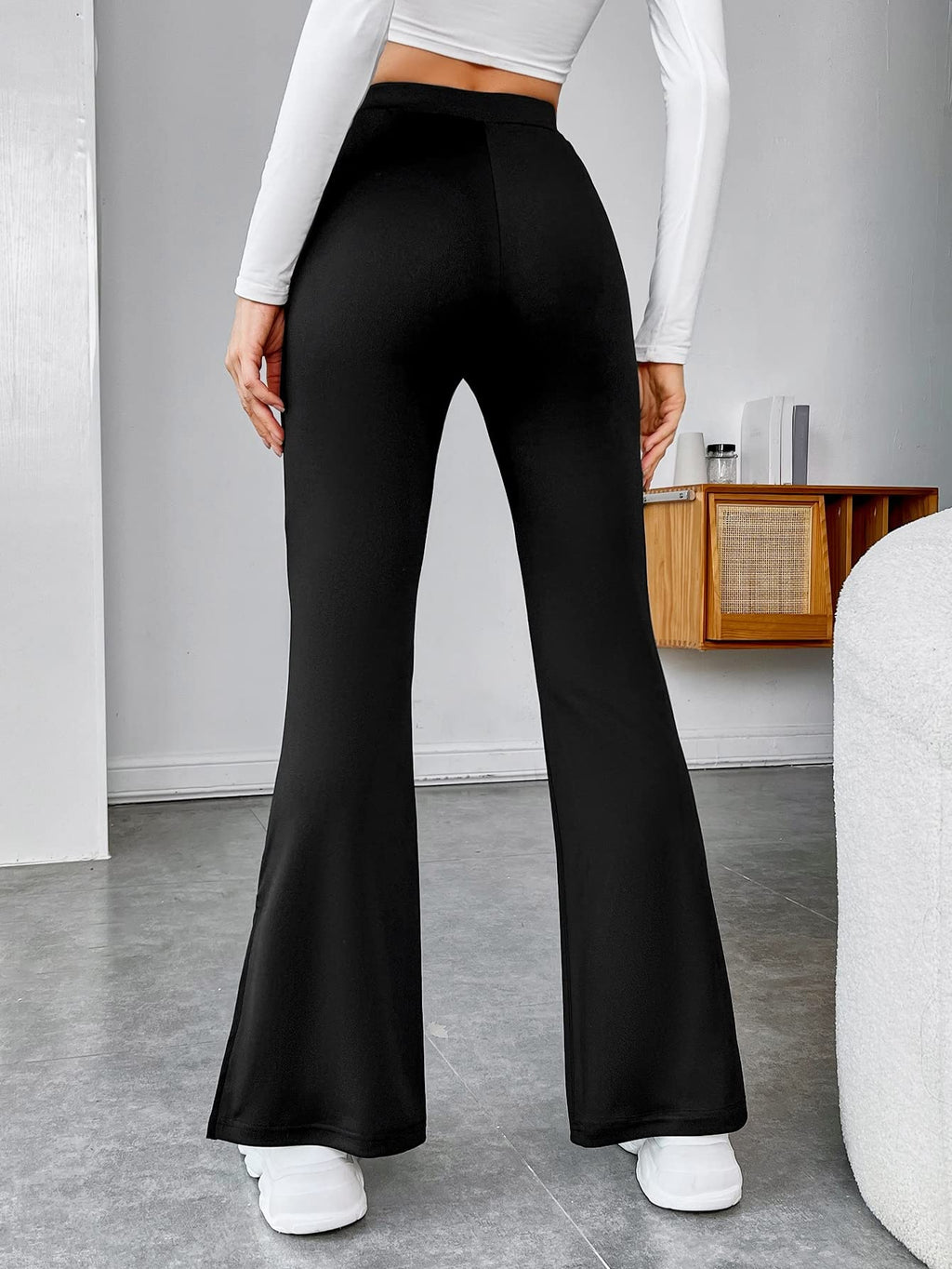Digital Shopee WomenS & Girls Solid Side Split Hem Flare Leg Bell Bottom Pants Trouser